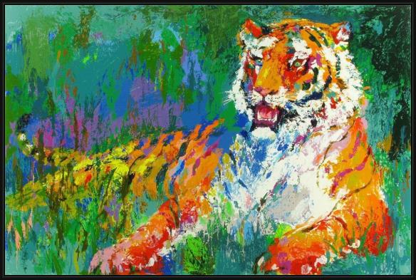Framed Leroy Neiman resting tiger painting