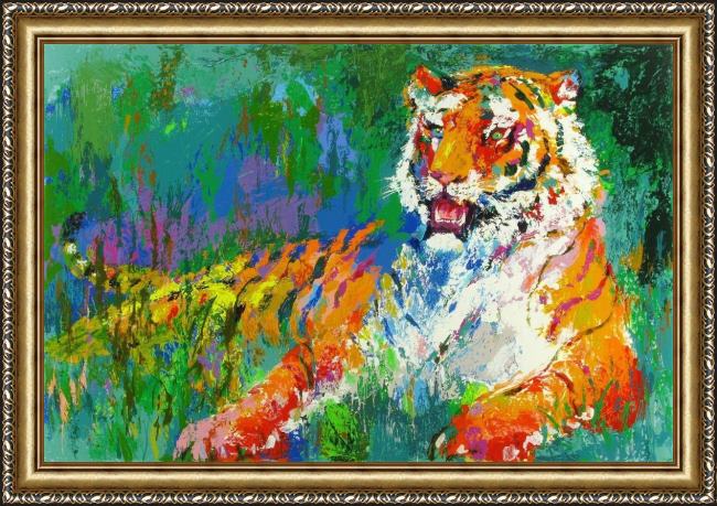 Framed Leroy Neiman resting tiger painting