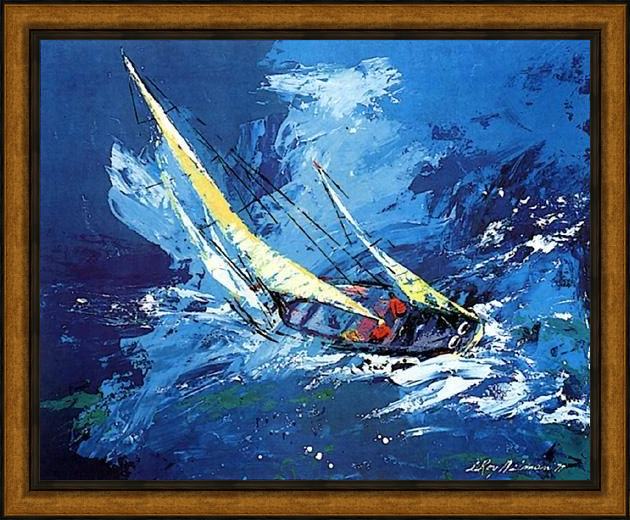 Framed Leroy Neiman sailing painting