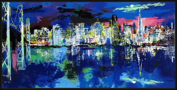 Framed Leroy Neiman san francisco by night painting