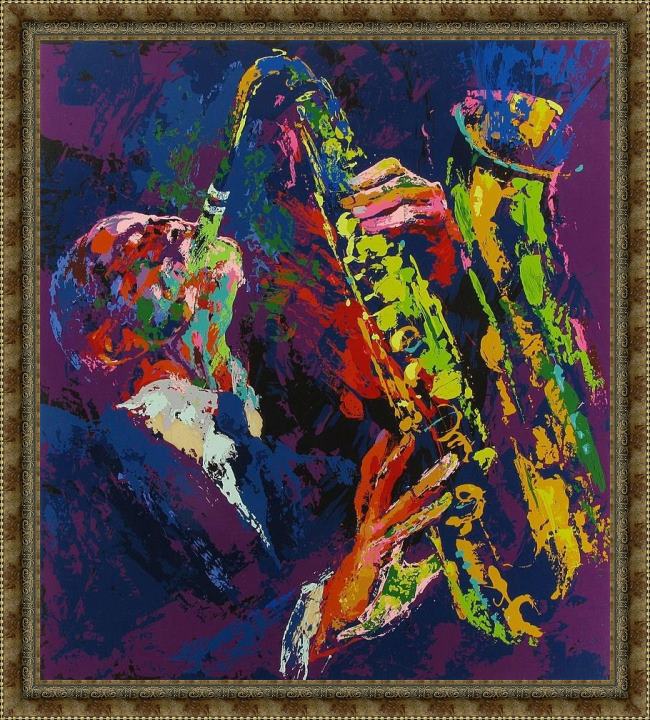 Framed Leroy Neiman sax man painting