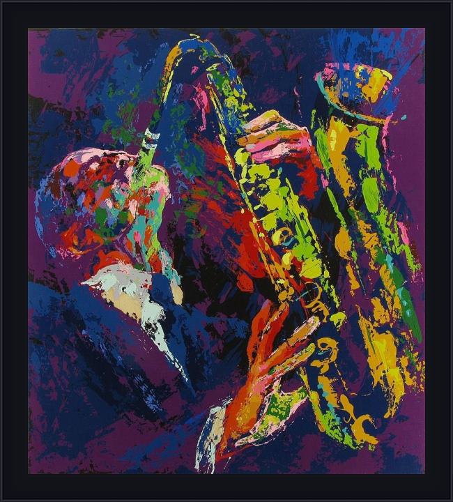 Framed Leroy Neiman sax man painting