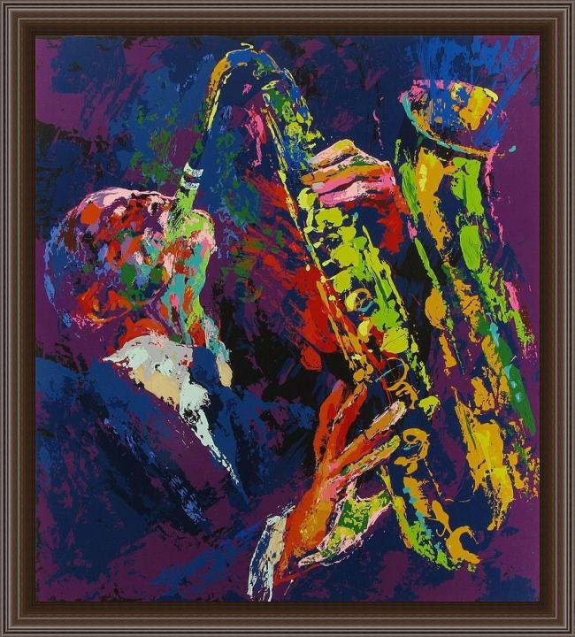 Framed Leroy Neiman sax man painting