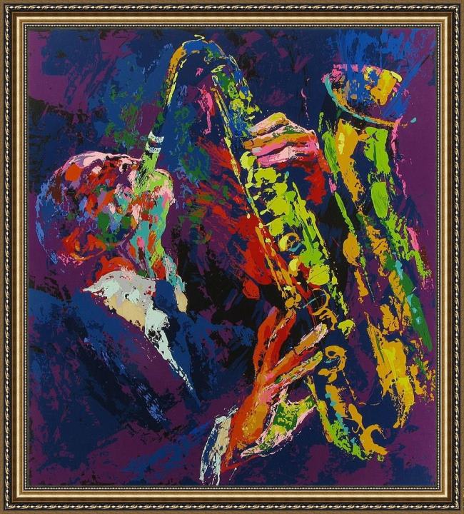 Framed Leroy Neiman sax man painting