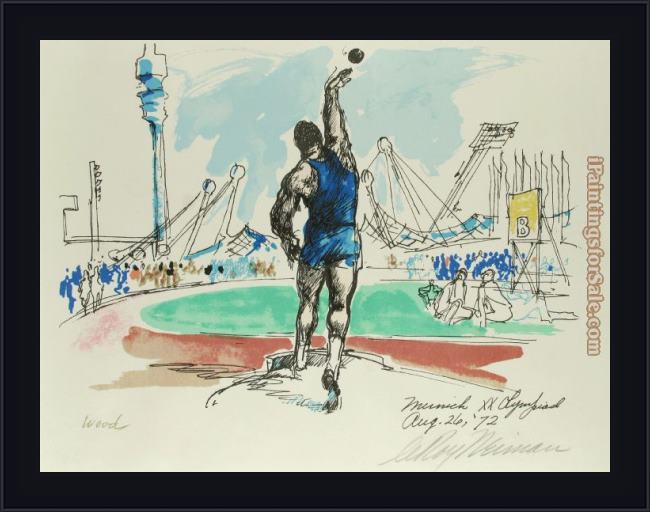 Framed Leroy Neiman shot put painting