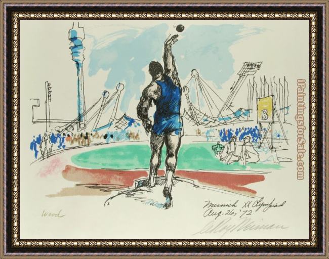 Framed Leroy Neiman shot put painting