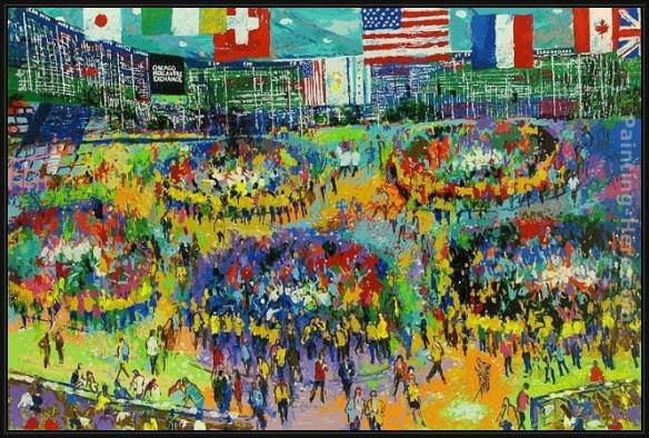 Framed Leroy Neiman the chicago mercantile exchange painting