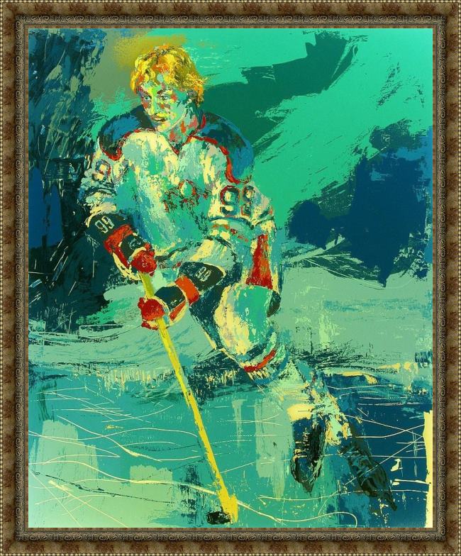 Framed Leroy Neiman the great gretzky painting