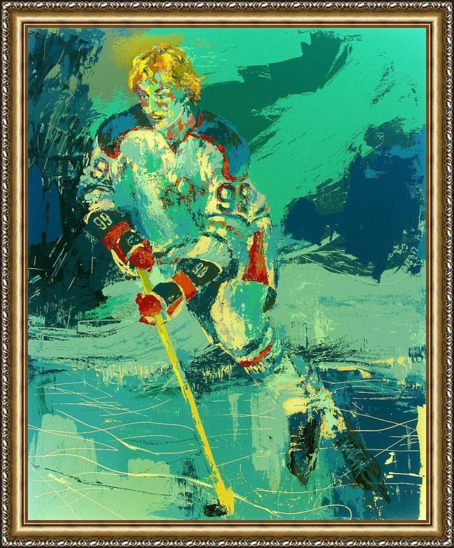 Framed Leroy Neiman the great gretzky painting
