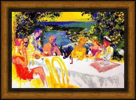 Framed Leroy Neiman wine alfresco painting