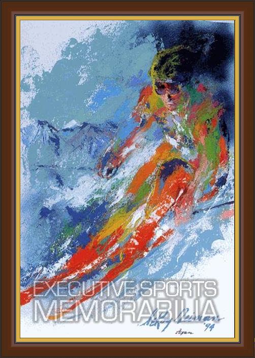 Framed Leroy Neiman world class skier painting