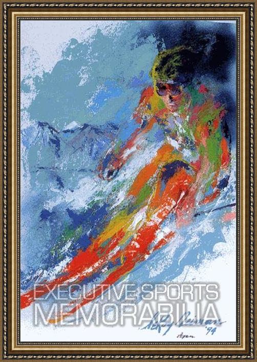 Framed Leroy Neiman world class skier painting