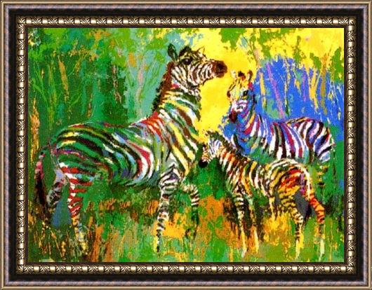 Framed Leroy Neiman zebra family painting