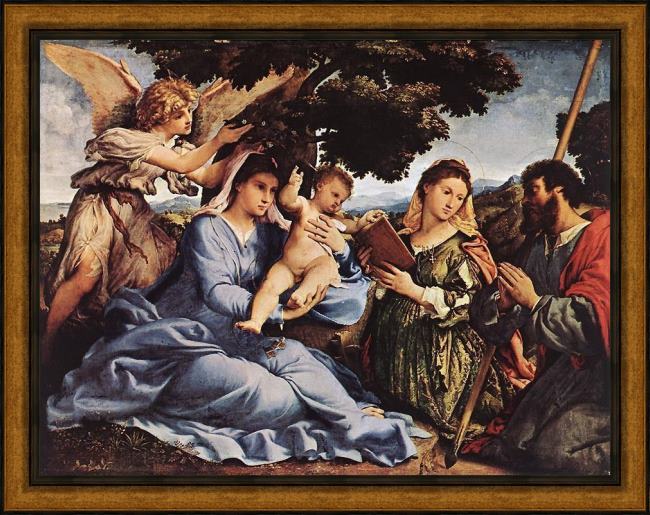 Framed Lorenzo Lotto madonna and child with saints and an angel painting