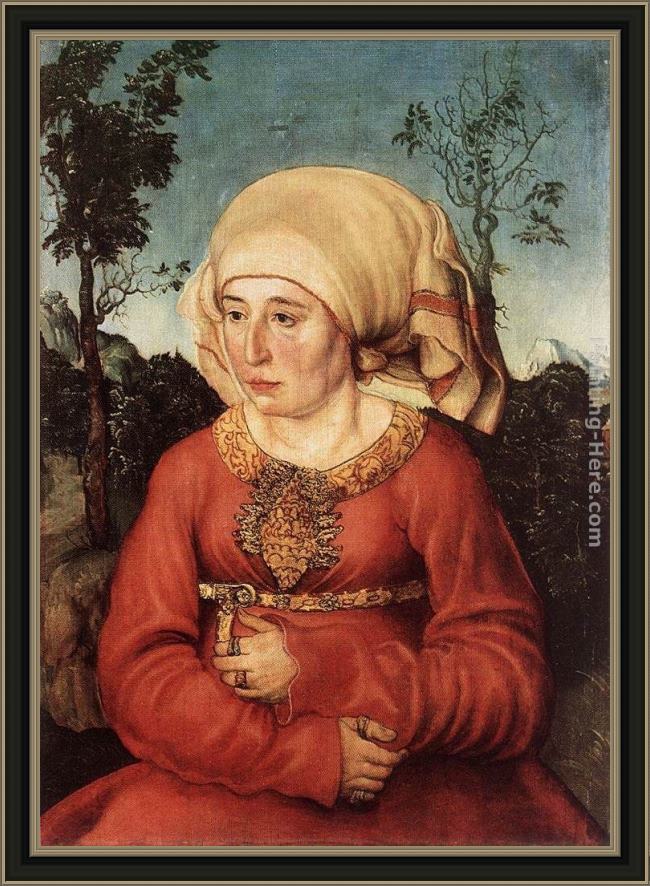Framed Lucas Cranach the Elder portrait of frau reuss painting