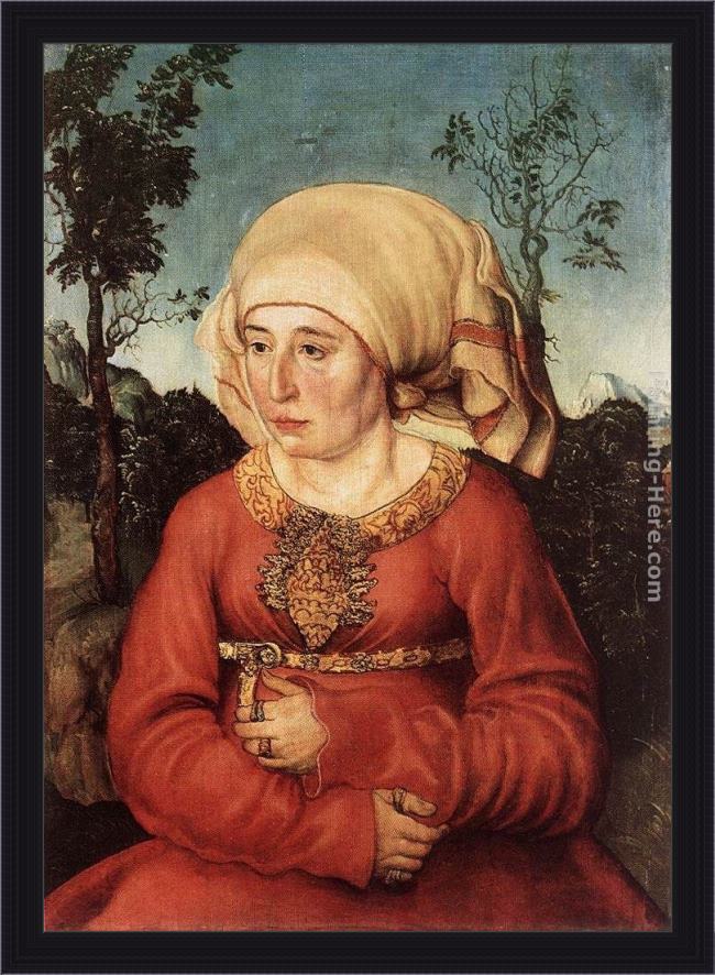 Framed Lucas Cranach the Elder portrait of frau reuss painting