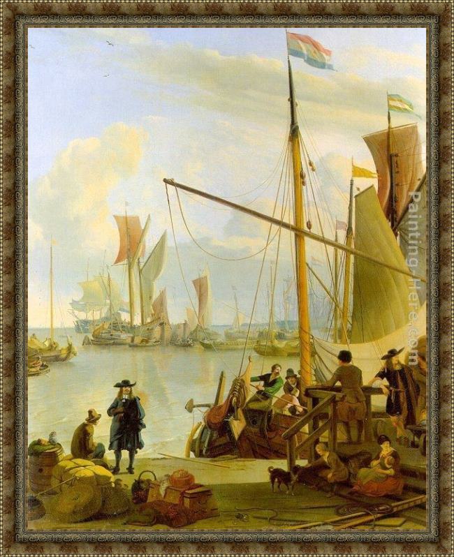 Framed Ludolf Backhuysen view from the mussel pier in amsterdam painting