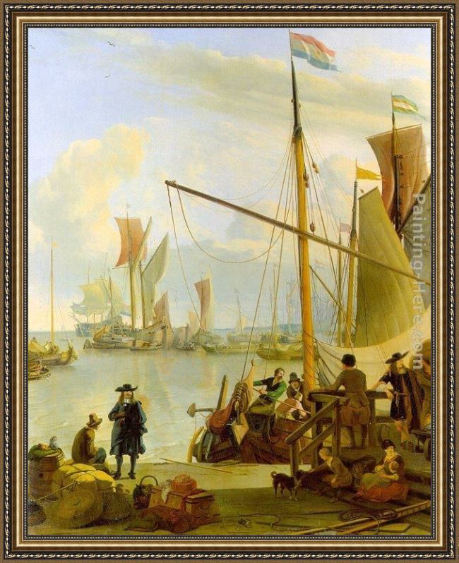 Framed Ludolf Backhuysen view from the mussel pier in amsterdam painting