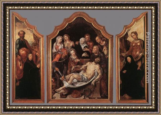 Framed Maerten van Heemskerck triptych of the entombment painting