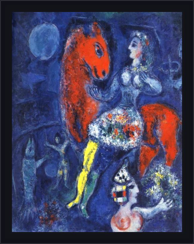 Framed Marc Chagall horsewoman on red horse painting