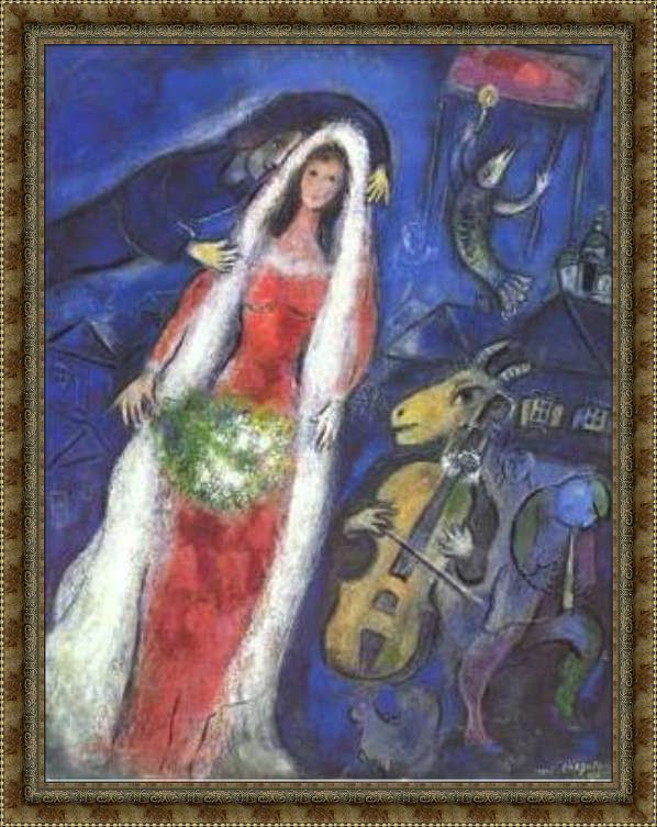 Framed Marc Chagall la mariee painting