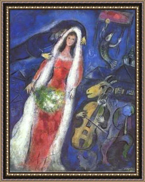 Framed Marc Chagall la mariee painting