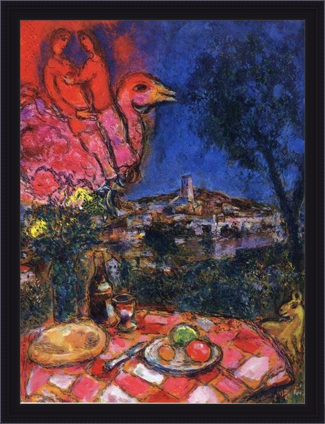 Framed Marc Chagall laid table with view of saint-paul de vance painting