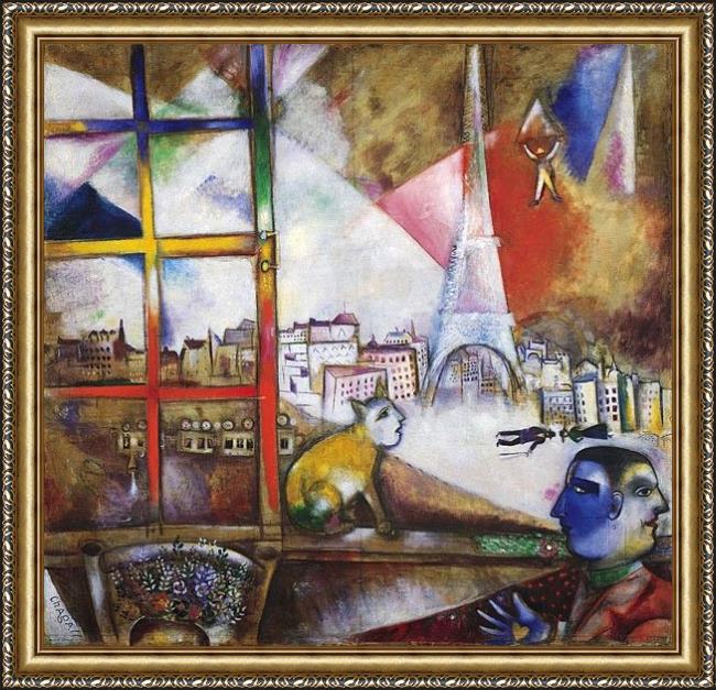 Framed Marc Chagall paris through the window painting