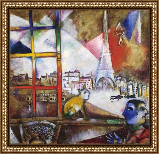 Framed Marc Chagall paris through the window painting
