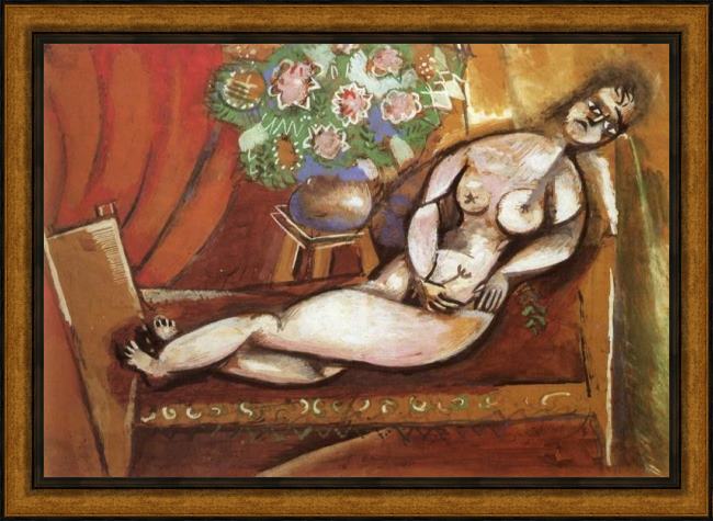 Framed Marc Chagall reclining nude painting
