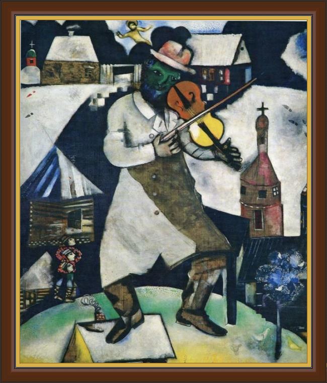 Framed Marc Chagall the fiddler painting
