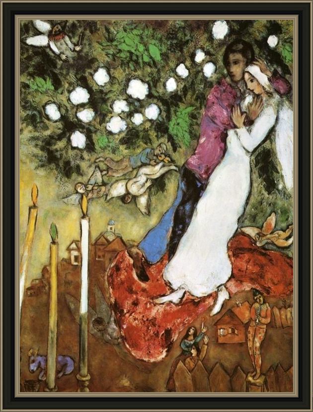Framed Marc Chagall the three candles painting