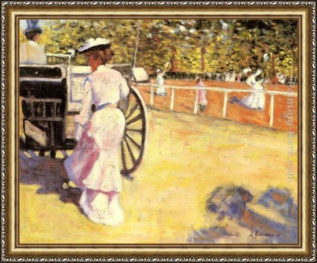 Framed Marguerite Rousseau an elegant lady entering a coach painting