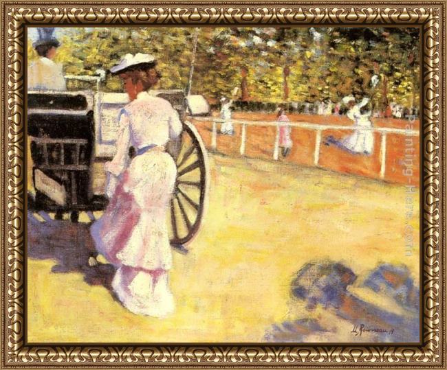Framed Marguerite Rousseau an elegant lady entering a coach painting