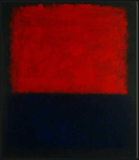 Framed Mark Rothko red over dark blue on dark gray painting