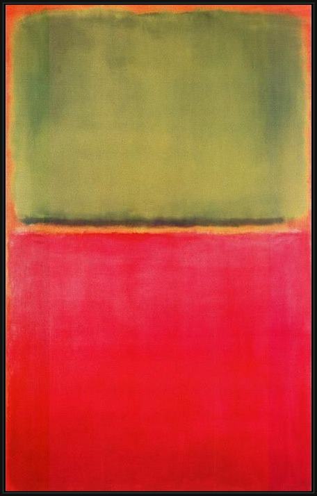 Framed Mark Rothko untitled (green, red, on orange) painting