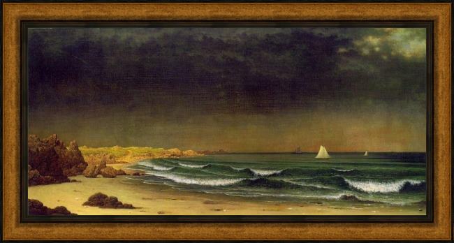 Framed Martin Johnson Heade approaching storm beach near newport painting