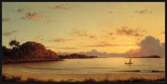 Framed Martin Johnson Heade dawn painting