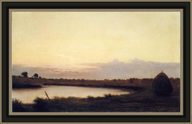Framed Martin Johnson Heade quiet river at dusk painting