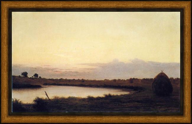 Framed Martin Johnson Heade quiet river at dusk painting
