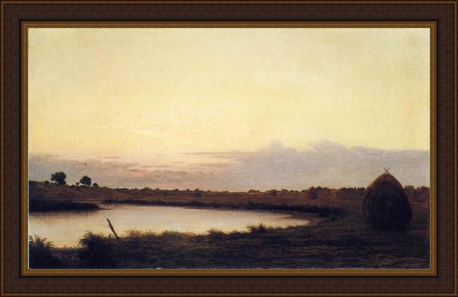 Framed Martin Johnson Heade quiet river at dusk painting