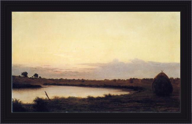 Framed Martin Johnson Heade quiet river at dusk painting