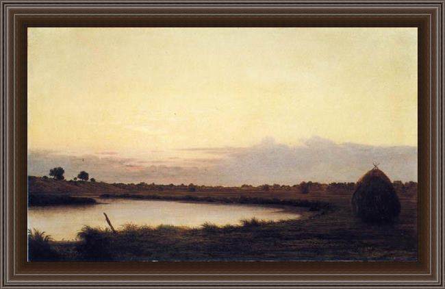 Framed Martin Johnson Heade quiet river at dusk painting
