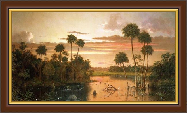 Framed Martin Johnson Heade the great florida sunset painting