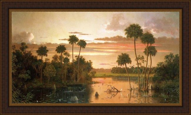Framed Martin Johnson Heade the great florida sunset painting