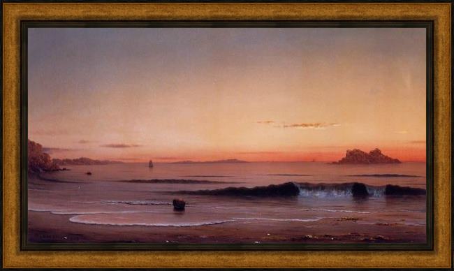 Framed Martin Johnson Heade twilight, singing beach painting