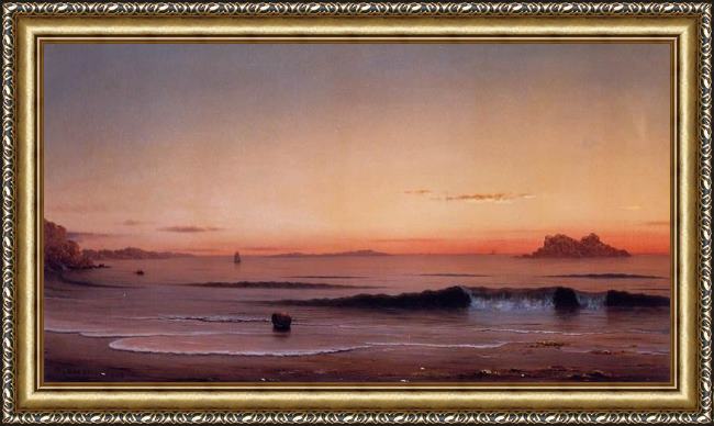 Framed Martin Johnson Heade twilight, singing beach painting