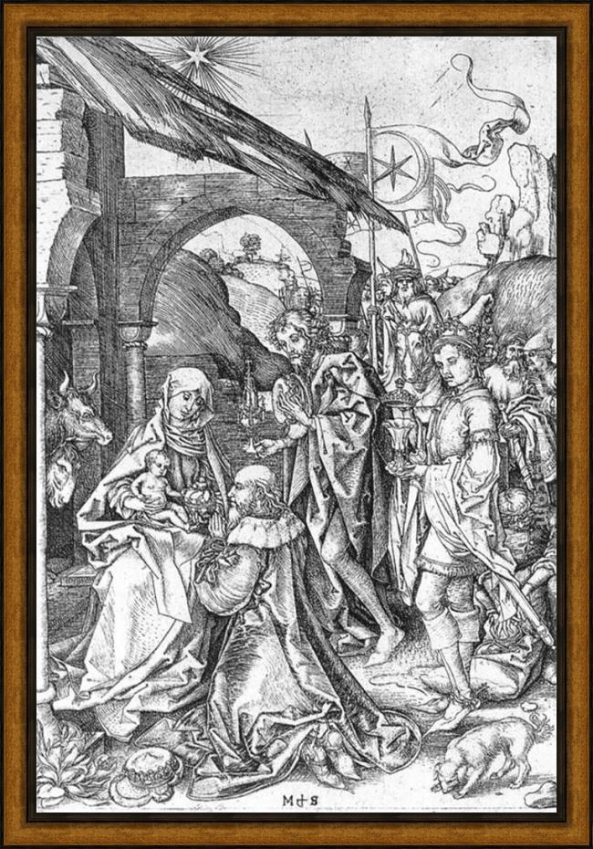 Framed Martin Schongauer adoration of the magi painting