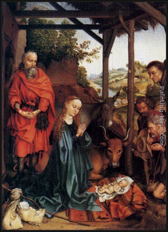 Framed Martin Schongauer adoration of the shepherds painting