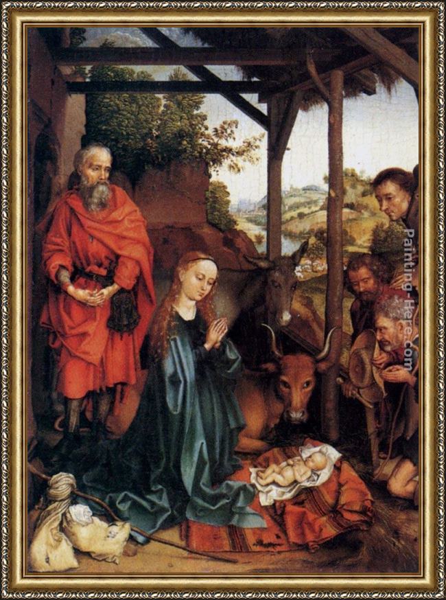 Framed Martin Schongauer adoration of the shepherds painting